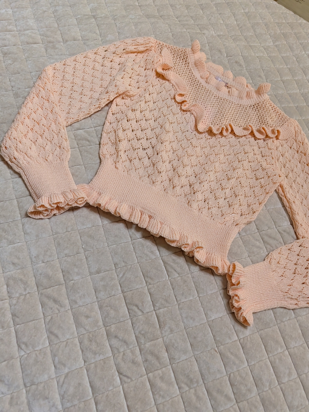 Peach Ruffle Crochet Turtleneck Sweater